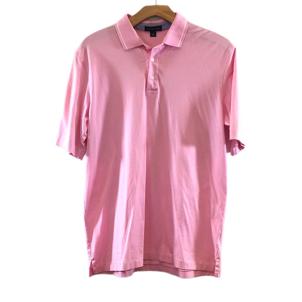 Land's End Pink‎ Polo Golf Shirt Mens Large Short Sleeve 100% Cotton Collared